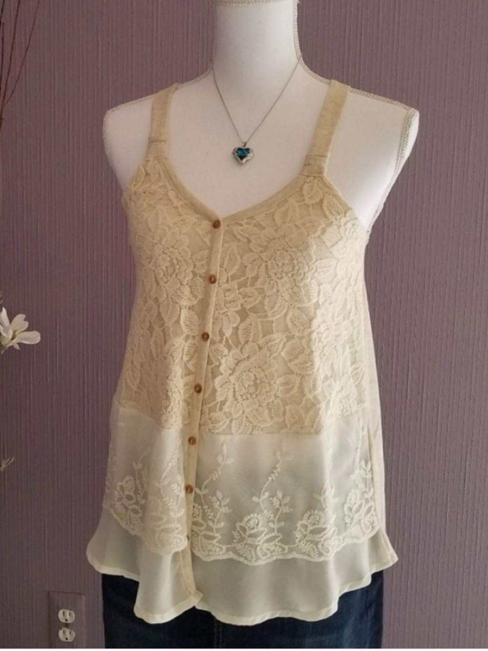 Off-white Cream REWIND Crochet Lace Swing Top